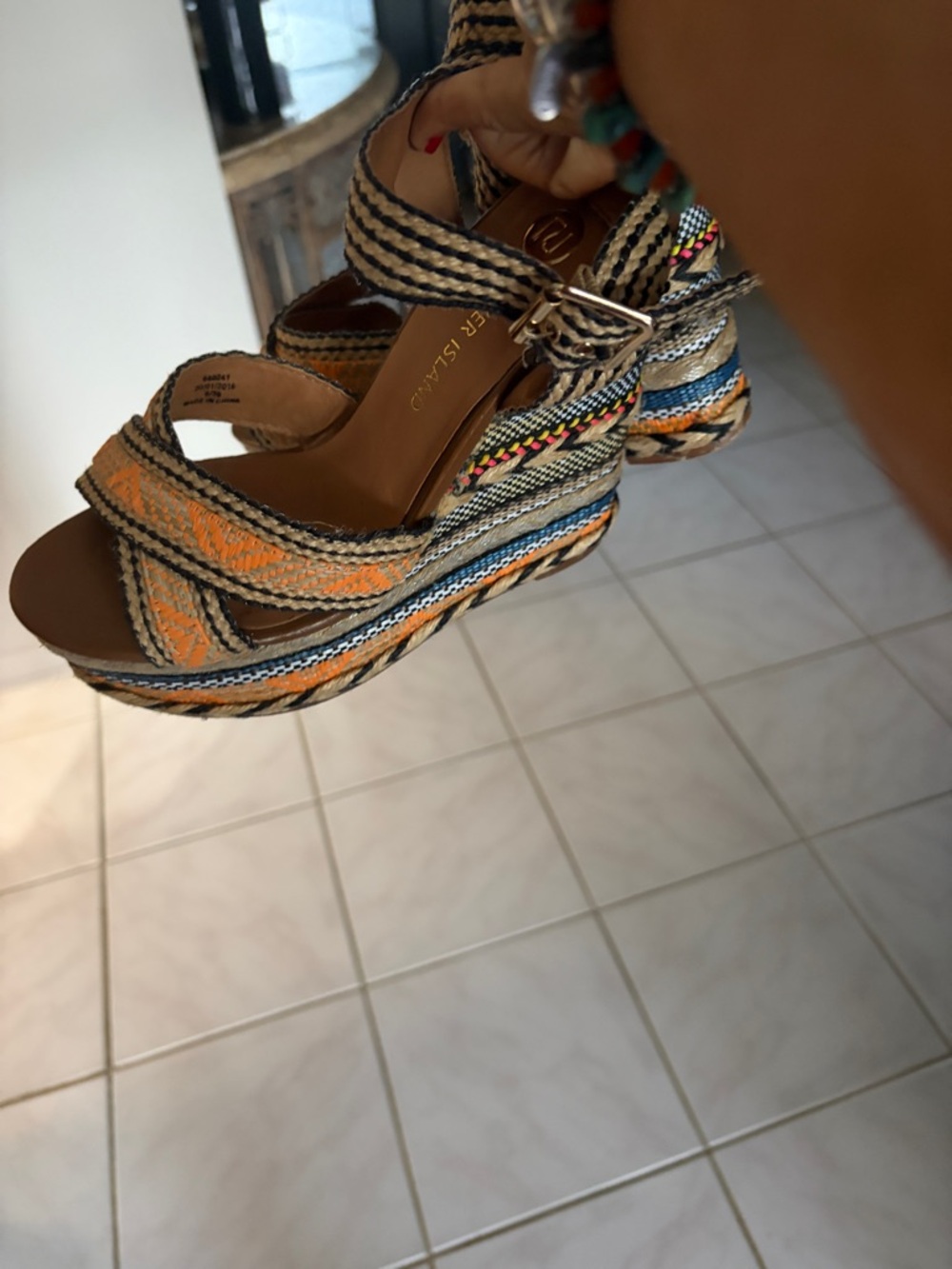 River Island Orange and Natural Woven Platform Wedge Sandals - Picture 7 of 8